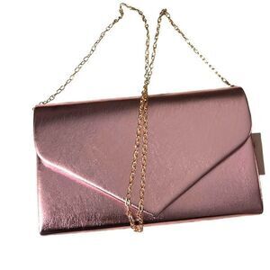 Satin Metallic Purse Shoulder Bag‎ Shiny Chain Pink  9”x6”x2.25” NWT